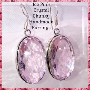 Ice Pink Crystal Gemstone Chunky Handmade Earrings